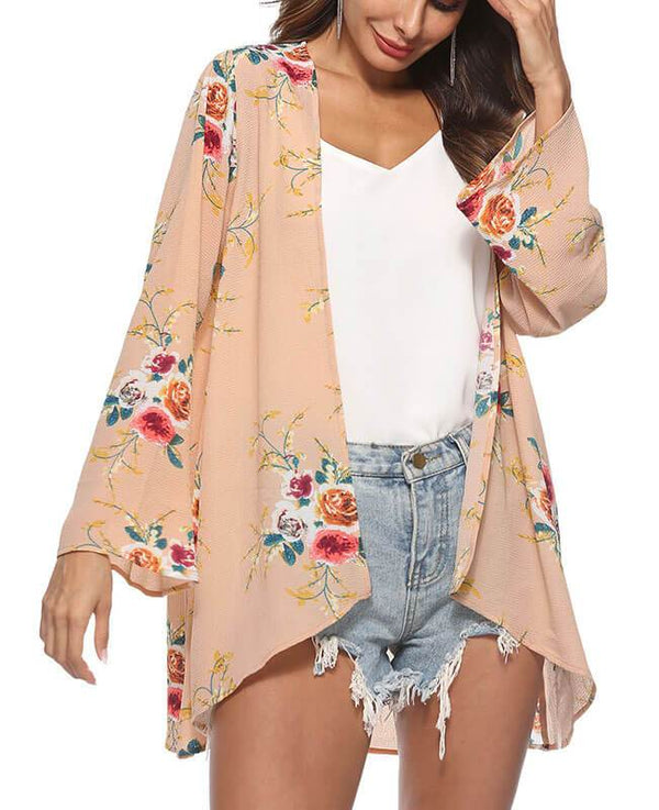 Chiffon Loose Floral Kimono Cardigan| Women's Kimono Cardigan| Seamido