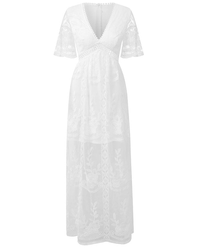 Long White Lace Boho Dress| Boho Bridesmaid Dresses| White Beach Dress ...