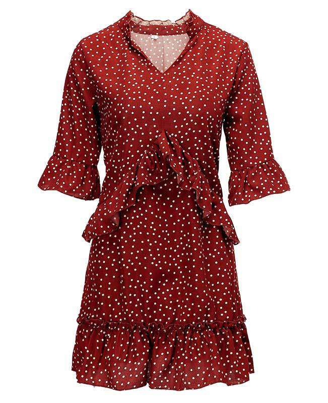 red ruffle polka dot dress