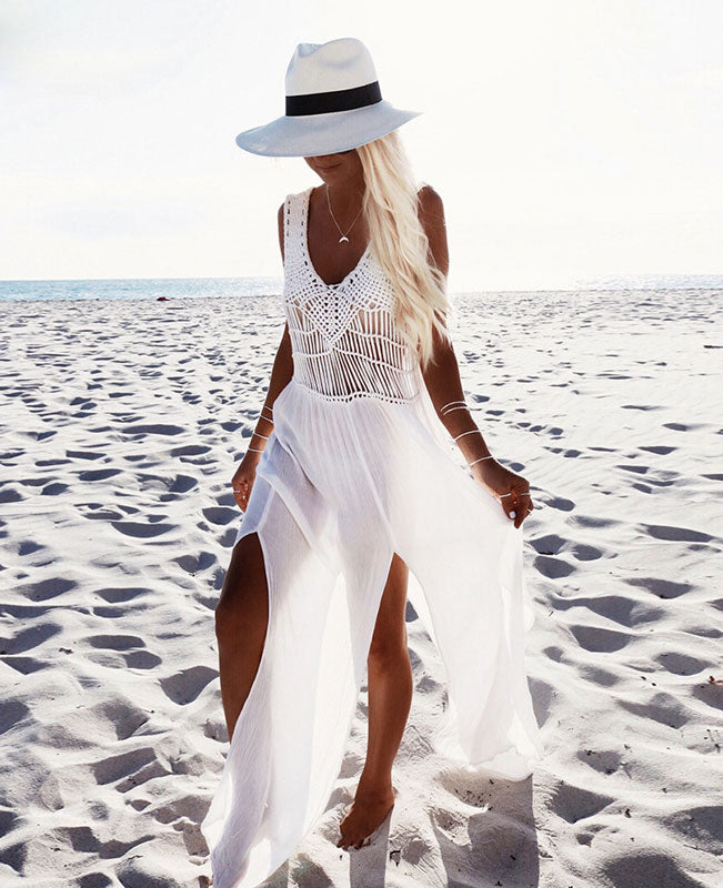 white lace bohemian maxi dress
