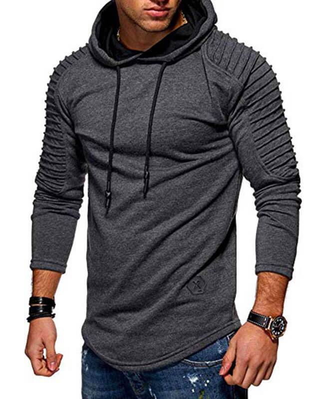 Pleat Hem Curved Cool Hoodies | Seamido