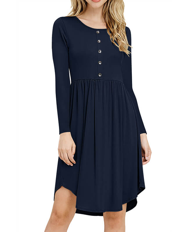 Solid Color Long Sleeve Casual Dresses - Seamido