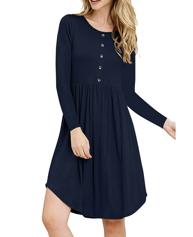 Solid Color Long Sleeve Casual Dresses - Seamido