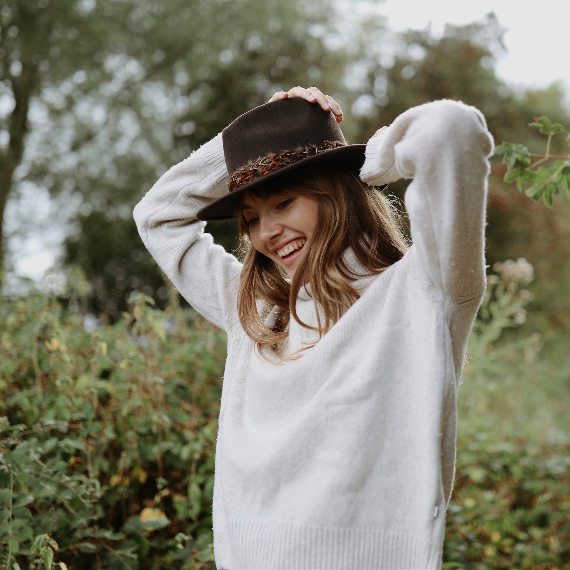 Dark Brown Suffolk Fedora, Pheasant Feather Wrap - Hicks & Brown