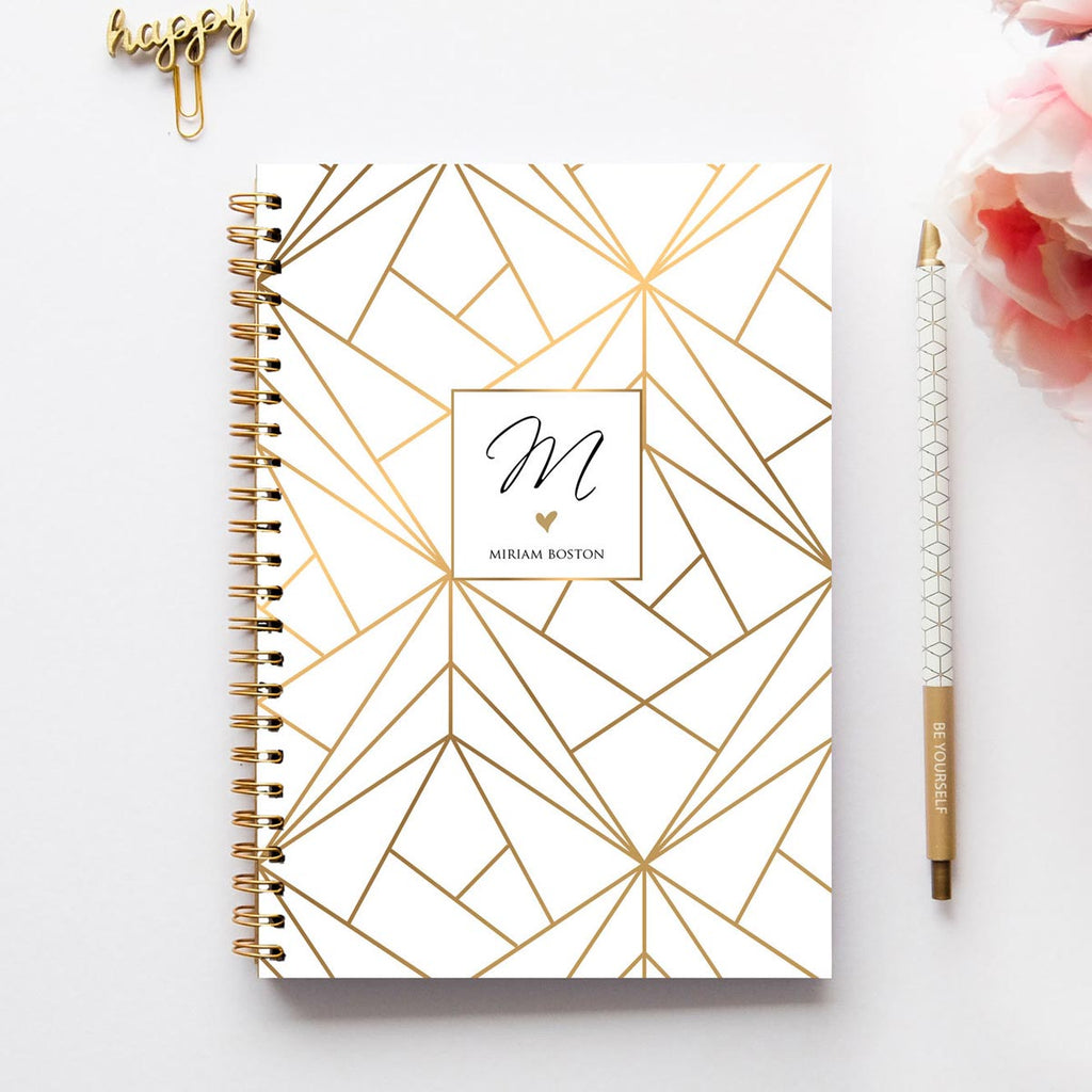 Agenda Con Nome Personalizzato Fantasia Geometrica Dorata Dust Rose