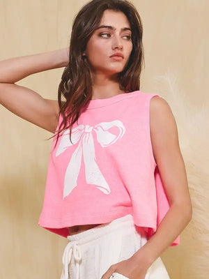 "Bow" Cropped Terry Tank Top - Adams Tack