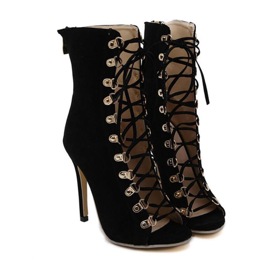 open toe tie up booties