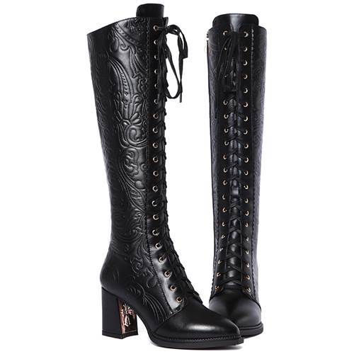 black leather granny lace up boots