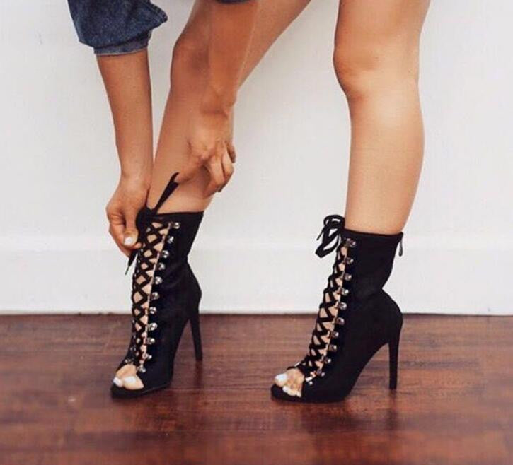 lace up open toe booties