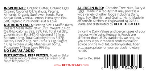 Sweet Walnut KETO Nut Muffin NUTRITION LABEL