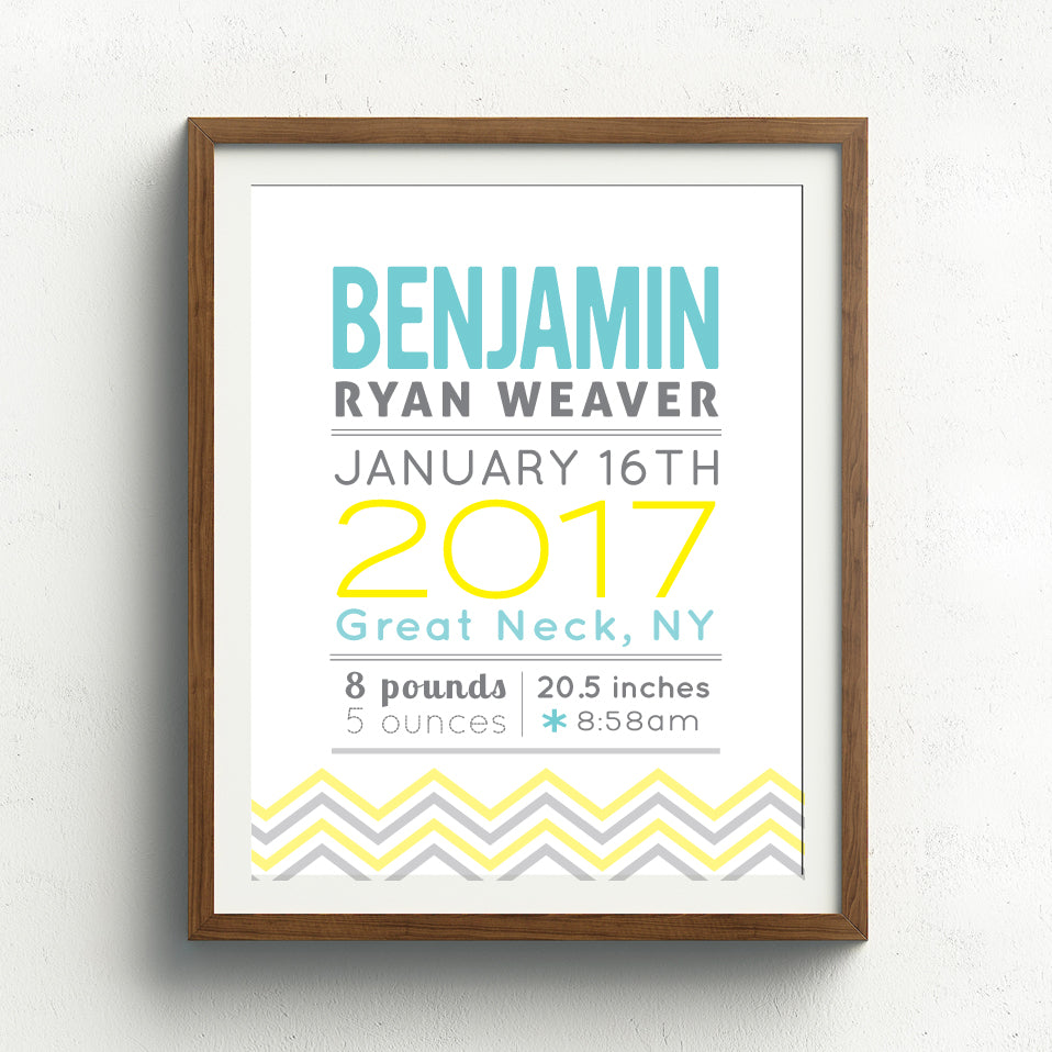 Chevron Birth Announcement Print // All Caps Name