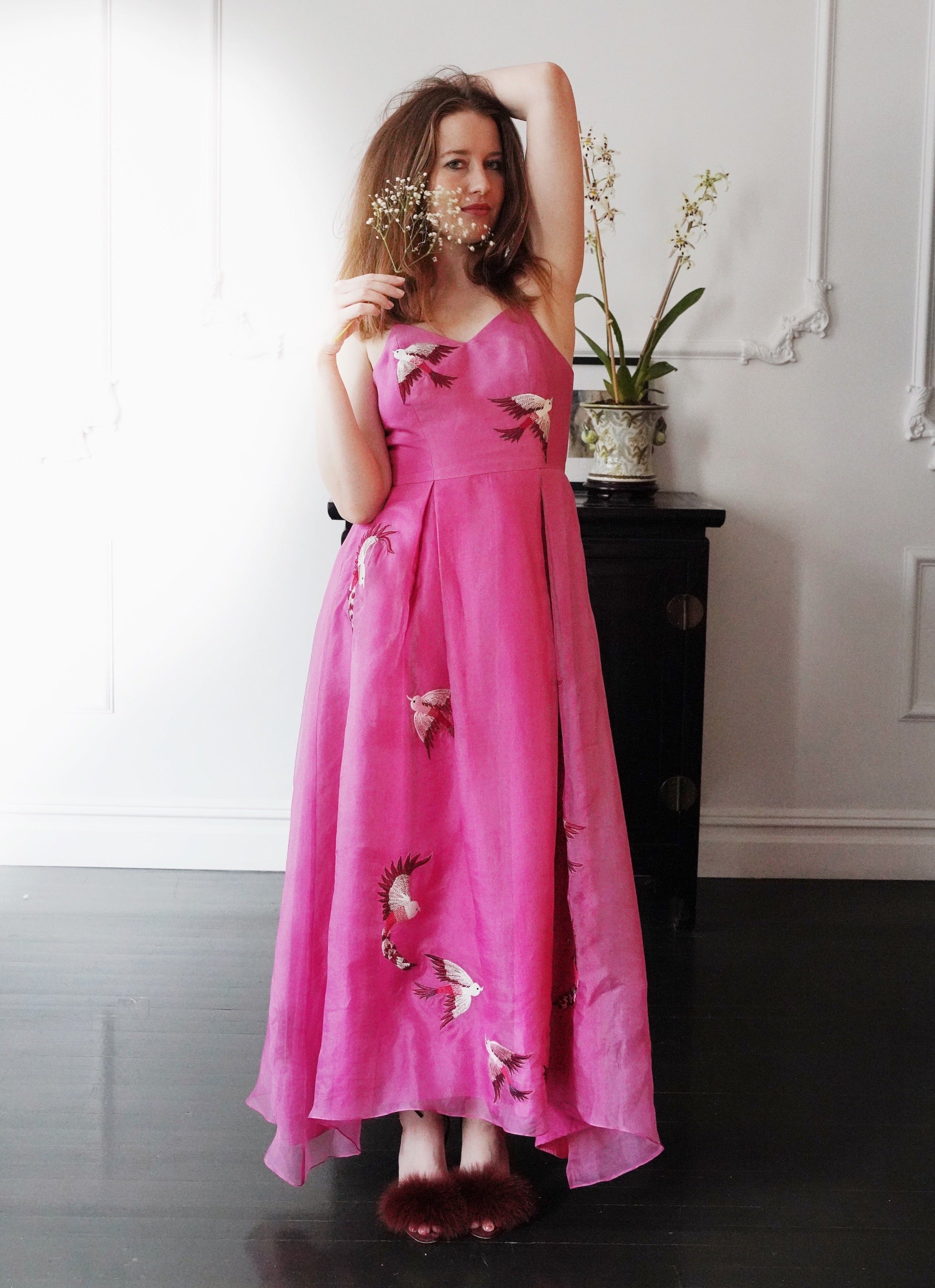 Embroidered Pink Silk Dress – AGAATI