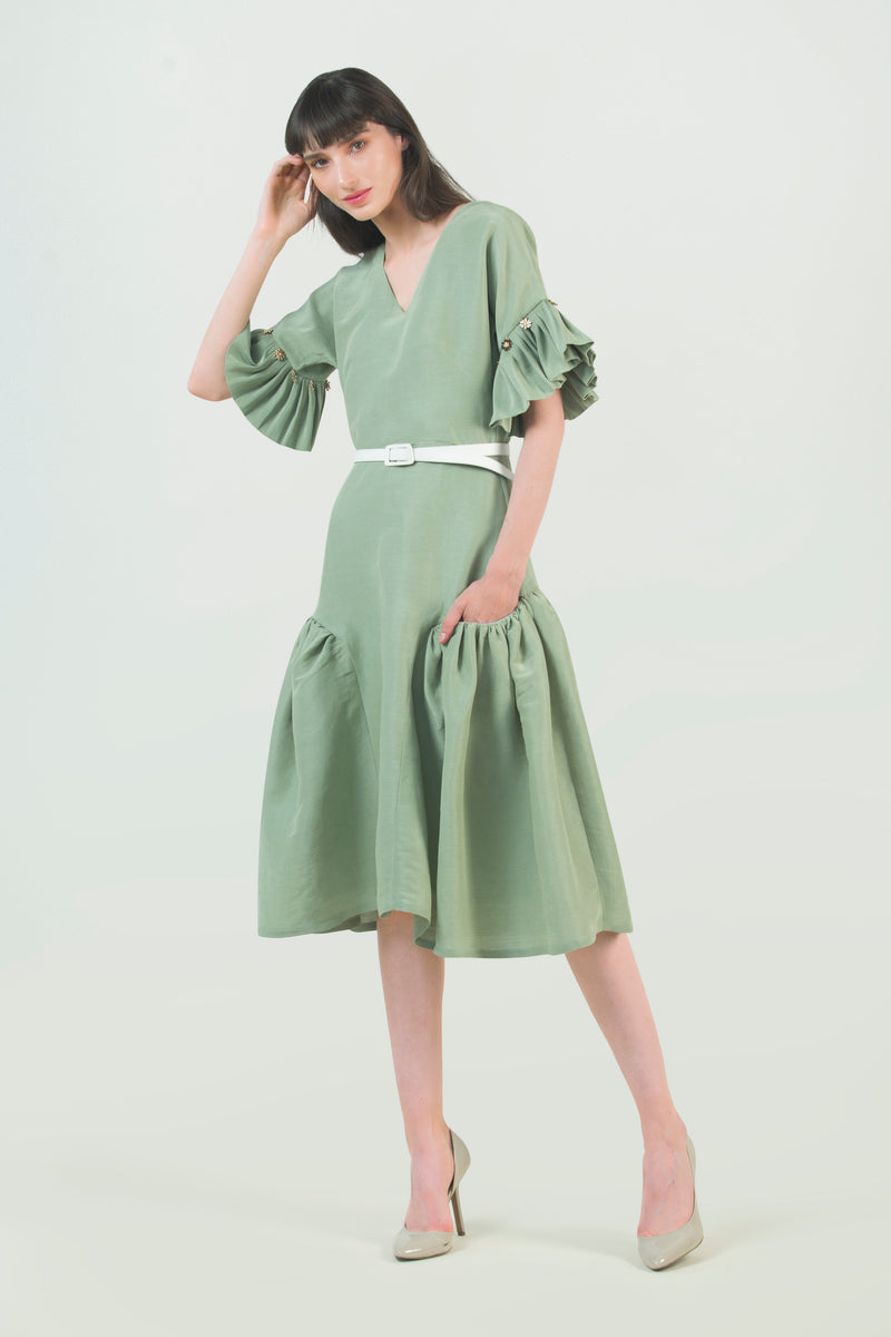 Hemp Midi Silk Ruched Dress – AGAATI