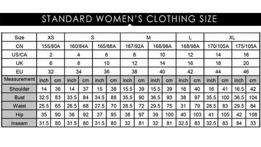 Standard Us Women S Size Chart
