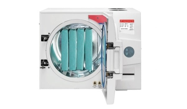 loaded steam autoclave with medical pouches 