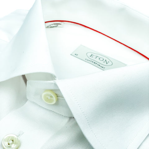 White Herringbone Signature Twill Shirt - Eton