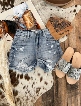 High Rise Distressed Denim Shorts(RDS6032)