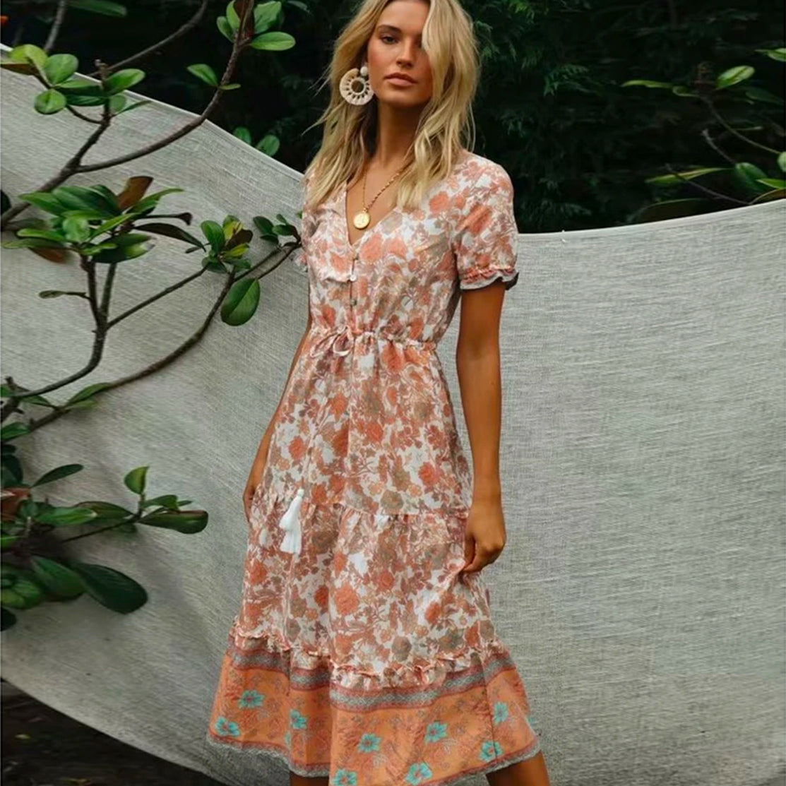 Boho Floral Midi Dress Online, 56% OFF ...