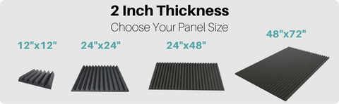 2 inch thick acoustic foam panels - multiple sizes available - 12x12 inches, 24x24 inches, 24x48 inches, 48x72 inches