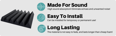 2 inch thickness - Benefits of acoustic soundproofing foam – specifically made to dampen noise, long lasting high-quality formula, easy to install studio foam