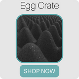 acoustic foam egg crate panels - charcoal color shown in this picture - with a shop now button