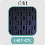acoustic foam grid style panels - charcoal color shown in this picture - with a shop now button -soundproofing foam