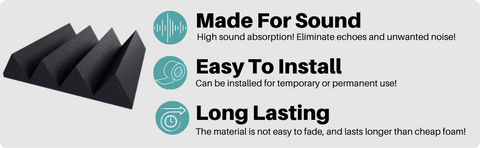 3 inch thickness - Benefits of acoustic soundproofing foam – specifically made to dampen noise, long lasting high-quality formula, easy to install studio foam