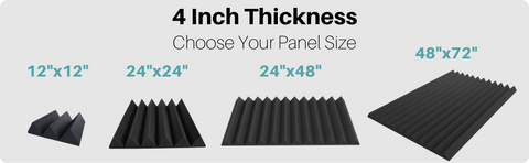 4 inch thick acoustic foam panels - multiple sizes available - 12x12 inches, 24x24 inches, 24x48 inches, 48x72 inches