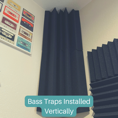 Acoustic some bass trap installed vertically in the corner of a room