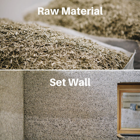 Hempcrete - picture of raw material and set wall