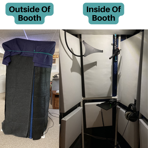 PORTABLE VOCAL BOOTH - INSIDE AND OUTSIDE - DIY MADE FROM ACOUSTICAL FABRIC AND MOVING BLANKETS