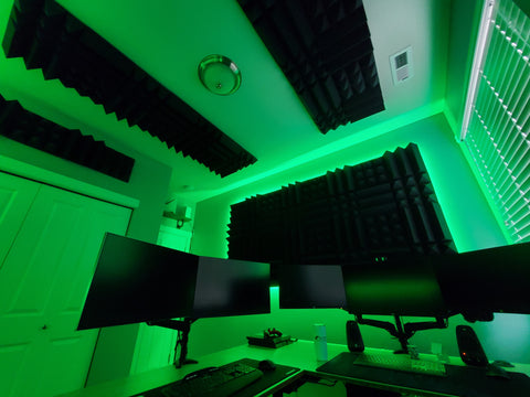 acoustic foam panels installed on the ceiling of a gaming room