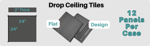 acoustic foam drop ceiling tiles - infographic showing dimensions 12x12x2 inches - 12 panels per case