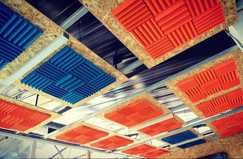 ceiling baffles with acoustic foam for sound dampening