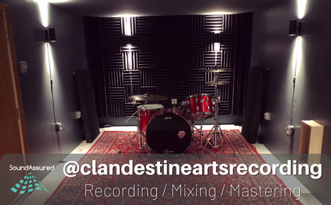 drum room treated with acoustic treatment for recording