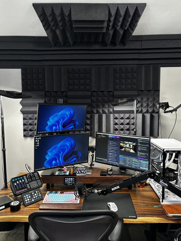 sneaky beagle new streaming setup with acoustic panels