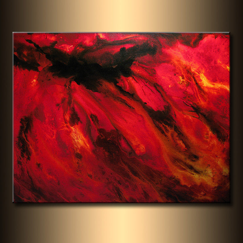 Modern Red Black Abstract Painting On Canvas By Henry