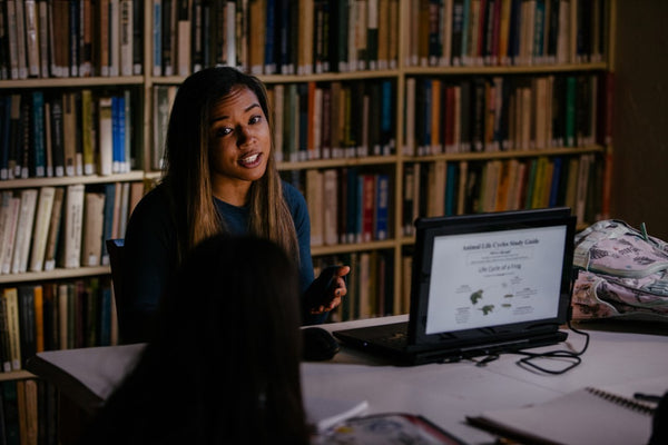 teacher using a portable monitor to teach