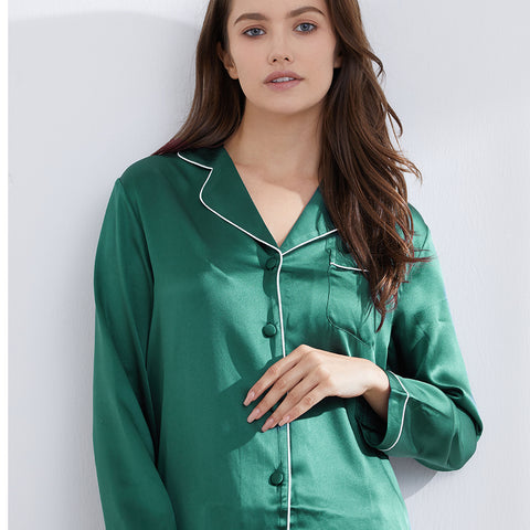 19 Momme Green Silk Pajamas Set