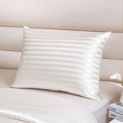 22 Momme Stripe Pearl White Silk Pillowcase