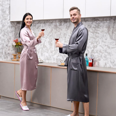 19 Momme Silk Couple Long Bathrobe Sets