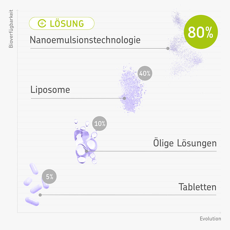 Grafik zeigt unterschiedlich hohe Bioverfügbarkeit von verschiedenen Arten von Supplementen