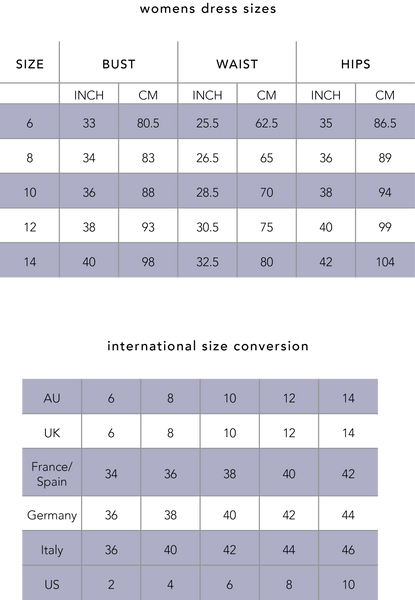 SIZING CHART – ALEX AND TRAHANAS