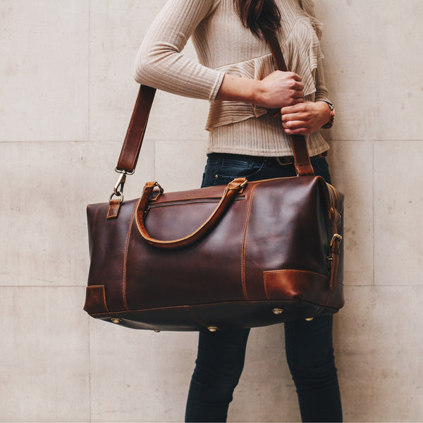 Buffalo Leather Holdall in dark brown or tan perfect weekend bag – Niche Lane