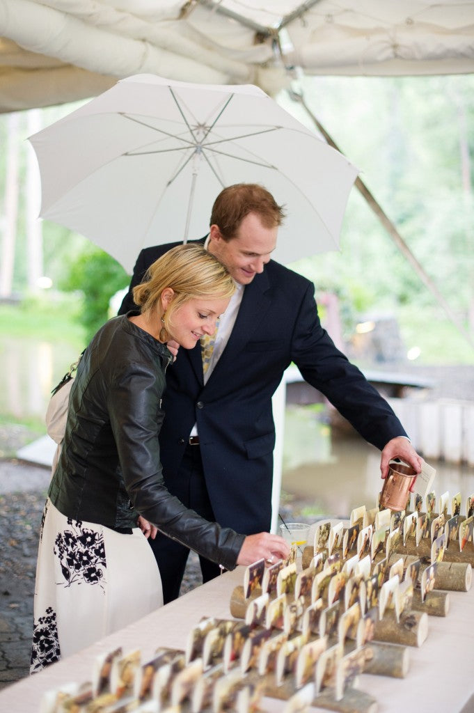 Umbrellas keep guests covered between tents or buildings. Find umbrellas for rent or for sale at weatherornotaccessories.com | Wedding Planner: Sapphire Celebrations | Photography: Jamee Photography