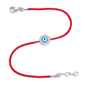 WHITE GOLD VERMEIL & DIAMOND LIGHT BLUE EVIL EYE RED CORD BRACELET - Big Drop NYC