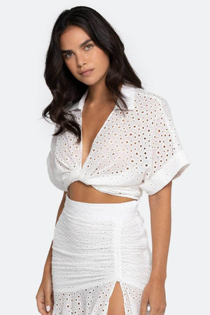 JUST BEE QUEEN CHIARA EYELET TOP IN WHITE