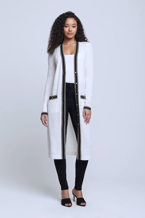 L'AGENCE TINSLEY LONG CARDIGAN IN IVORY/BLACK