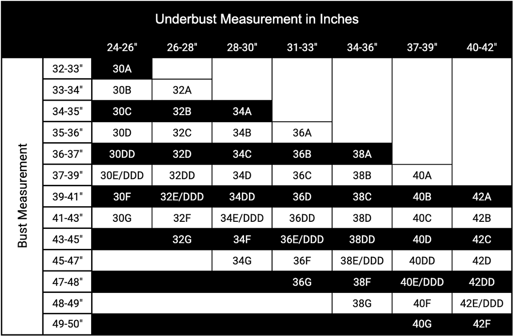 Lingerie Size Charts