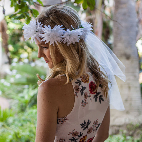 flower crown and veil